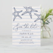 Navy & White Starfish Save the Date (Stehend Vorderseite)