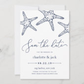 Navy & White Starfish Save the Date (Vorderseite)