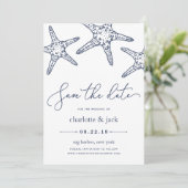 Navy & White Starfish Save the Date (Stehend Vorderseite)