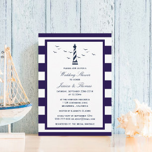 Navy & White Stripe Lighthouse Nautical Wedding Einladung