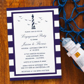 Navy & White Stripe Lighthouse Nautische Verlobung Einladung