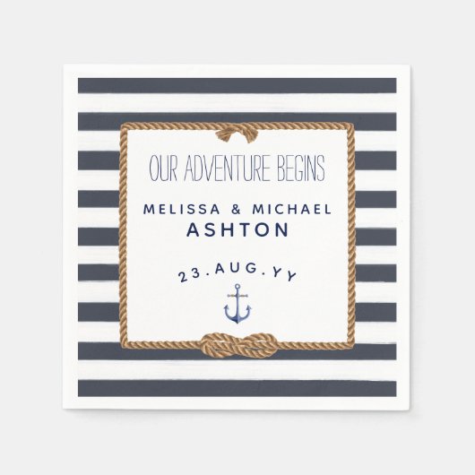 Navy & White Stripe Nautical Knot Infinity Wedding Serviette (Vorderseite)
