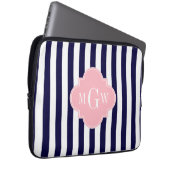 Navy White Stripe Pink Quatrefoil 3 Laptopschutzhülle (Vorne Rechts)