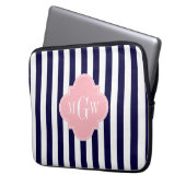 Navy White Stripe Pink Quatrefoil 3 Laptopschutzhülle (Vorderseite Links)