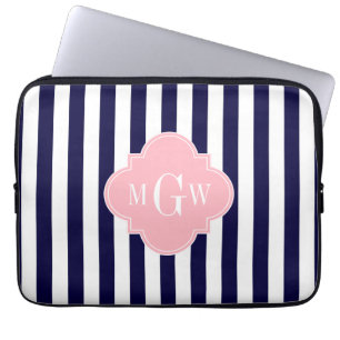 Navy White Stripe Pink Quatrefoil 3 Laptopschutzhülle