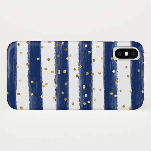 Navy, White Strips, Gold Confetti Cell Case (Rückseite (Horizontal))