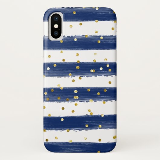 Navy, White Strips, Gold Confetti Cell Case (Rückseite)
