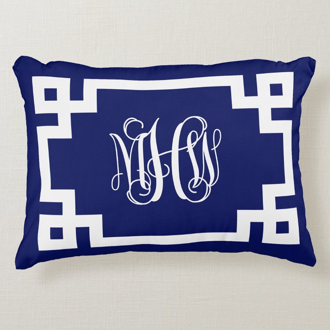 Navy White Vine Script Monogram Greek Key DIY BG Dekokissen (Von Creator hochgeladen)