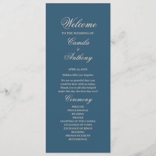 Navy White Wedding Programm (Vorderseite)