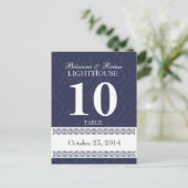 Navy & White Wedding Tischnummer Card Empfang (Stehend Vorderseite)