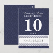 Navy & White Wedding Tischnummer Card Empfang (Vorne/Hinten)