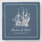 Navy & White Wind Segelboot Steinuntersetzer (Vorderseite)