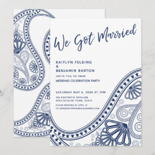 Navy & White Wir Got Verheiratet Paisley Empfang O Einladung