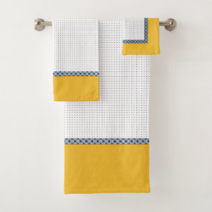 Navy White Yellow Eastern Geometric Muster Badhandtuch Set