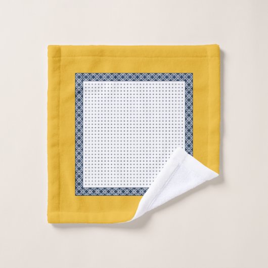 Navy White Yellow Eastern Geometric Muster Badhandtuch Set (Waschlappen)