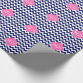 Navy White Zickzack Hot Pink Quatrefolie 3 Monogra Geschenkpapier (Ecke)