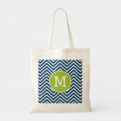 Navy White Zickzack Pattern mit Green Monogram Tragetasche (Vorne)