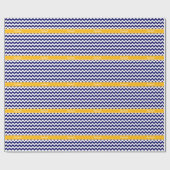 Navy White Zickzack ZigZag Goldenrod Name Monogram Geschenkpapier (Flach)