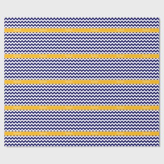 Navy White Zickzack ZigZag Goldenrod Name Monogram Geschenkpapier (Flach)