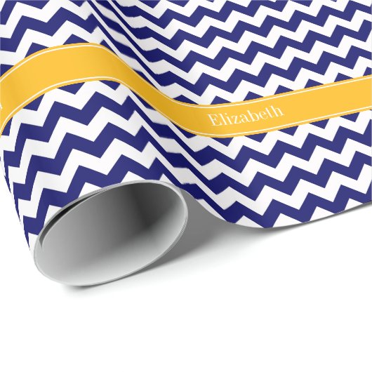 Navy White Zickzack ZigZag Goldenrod Name Monogram Geschenkpapier (Rolleneckpunkt)