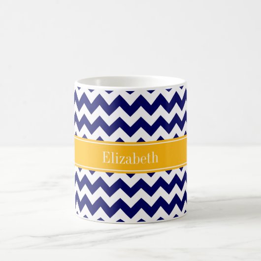 Navy White Zickzack ZigZag Goldenrod Name Monogram Kaffeetasse (Mittel)