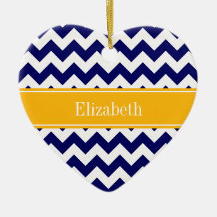 Navy White Zickzack ZigZag Goldenrod Name Monogram Keramik Ornament