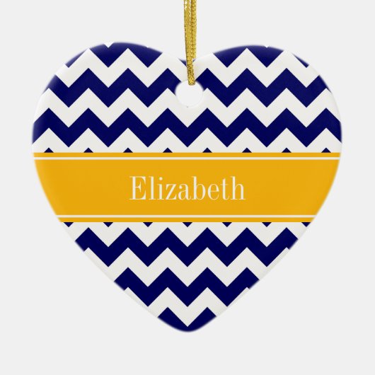 Navy White Zickzack ZigZag Goldenrod Name Monogram Keramik Ornament (Vorne)