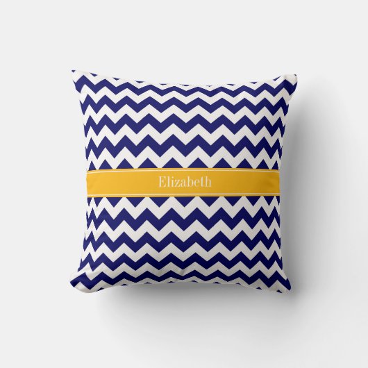 Navy White Zickzack ZigZag Goldenrod Name Monogram Kissen (Vorderseite)