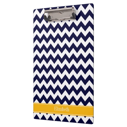 Navy White Zickzack ZigZag Goldenrod Name Monogram Klemmbrett (Links)