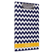 Navy White Zickzack ZigZag Goldenrod Name Monogram Klemmbrett (Rechts)