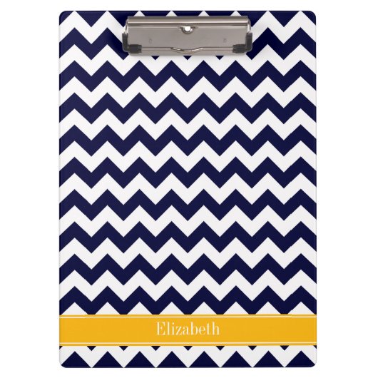 Navy White Zickzack ZigZag Goldenrod Name Monogram Klemmbrett (Vorderseite)