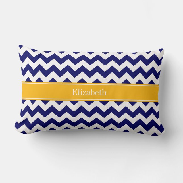 Navy White Zickzack ZigZag Goldenrod Name Monogram Lendenkissen (Vorderseite)