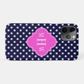 Navy WhPolka Dot Hot Pink Quatrefolie 3 Monogramm Case-Mate iPhone Hülle (Rückseite (Horizontal))