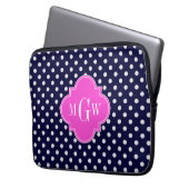 Navy WhPolka Dot Hot Pink Quatrefolie 3 Monogramm Laptopschutzhülle (Vorderseite Links)