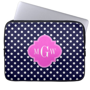 Navy WhPolka Dot Hot Pink Quatrefolie 3 Monogramm Laptopschutzhülle