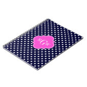 Navy WhPolka Dot Hot Pink Quatrefolie 3 Monogramm Notizblock (Linke Seite)