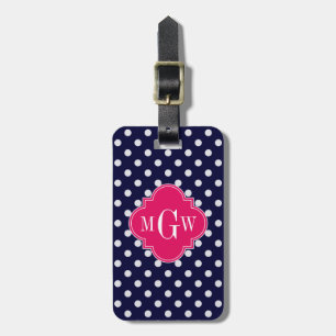 Navy WhPolka Dot Raspberry Quatrefolie 3 Monogramm Gepäckanhänger