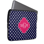 Navy WhPolka Dot Raspberry Quatrefolie 3 Monogramm Laptopschutzhülle (Vorne Rechts)