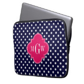 Navy WhPolka Dot Raspberry Quatrefolie 3 Monogramm Laptopschutzhülle (Vorderseite Links)