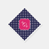 Navy WhPolka Dot Raspberry Quatrefolie 3 Monogramm Serviette (Ecke)