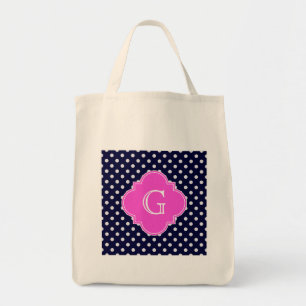 Navy WhPolka Dots Hot Pink Quatrefolienmonogramm Tragetasche