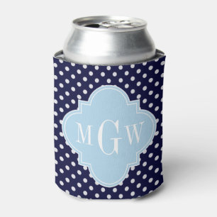 Navy WhPolka Dots Lt Blue Quatrefolie 3 Monogramm Dosenkühler