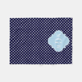 Navy WhPolka Dots Lt Blue Quatrefolie 3 Monogramm Fleecedecke (Vorderseite (Horizontal))