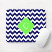 Navy WhZickzack Lime Green Quatrefoil Monogramm Mousepad (Mit Mouse)
