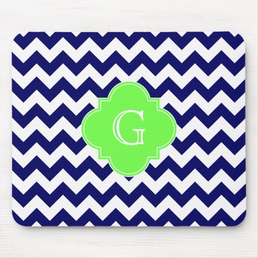 Navy WhZickzack Lime Green Quatrefoil Monogramm Mousepad (Vorne)