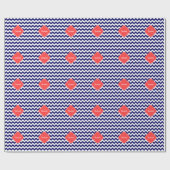 Navy WhZickzack Zigzag Coral Quatrefoil Monogramm Geschenkpapier (Flach)