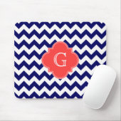 Navy WhZickzack Zigzag Coral Quatrefoil Monogramm Mousepad (Mit Mouse)