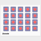 Navy WhZickzack Zigzag Coral Quatrefoil Monogramm Quadratischer Aufkleber (Blatt)