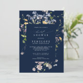 Navy Wildblume Meadow Garden Brautparty Einladung (Stehend Vorderseite)