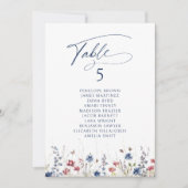 Navy Wildflower Rustic table number seating chart Einladung (Vorderseite)